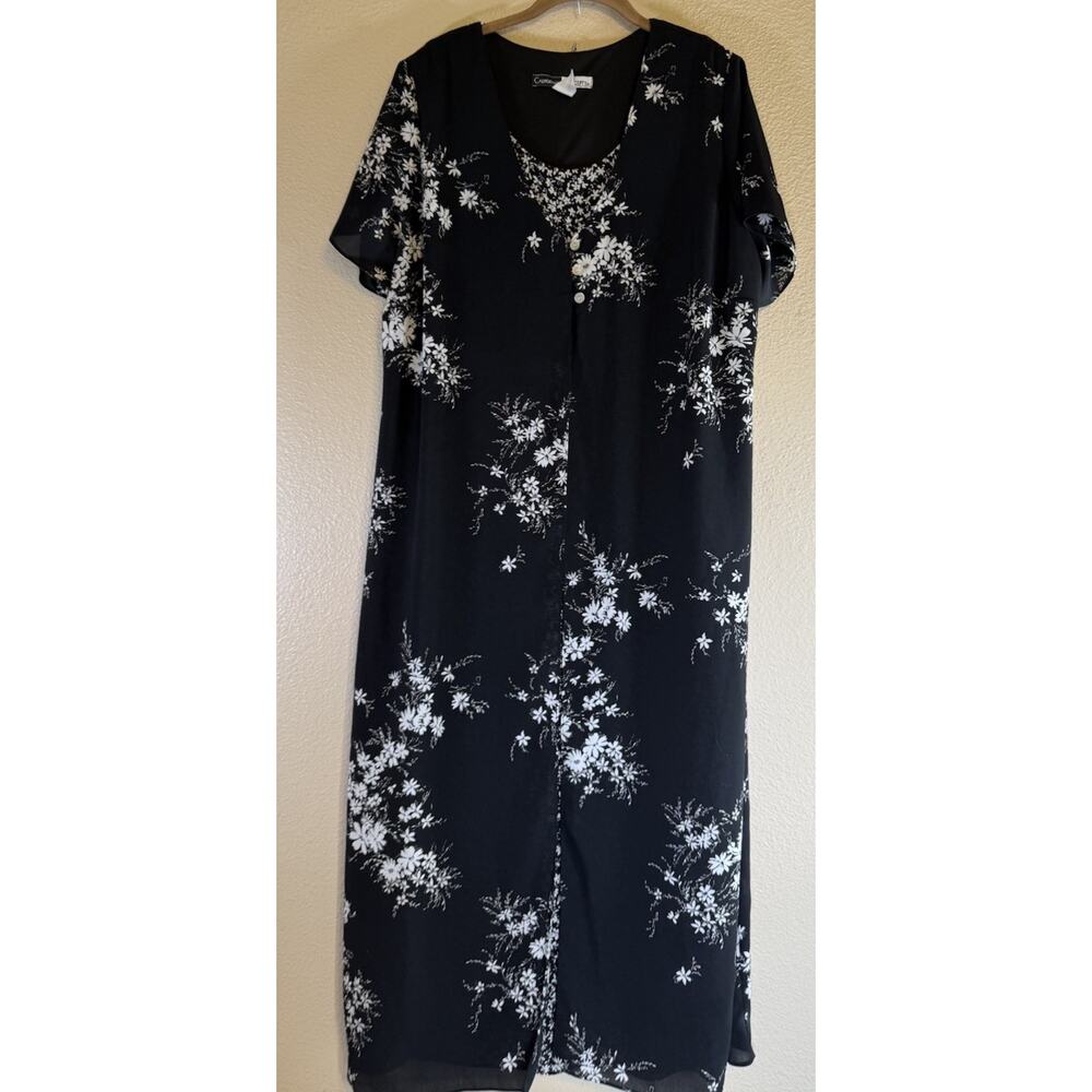 Vintage California Concepts Plus 20 Maxi Dress Black White Floral Layered